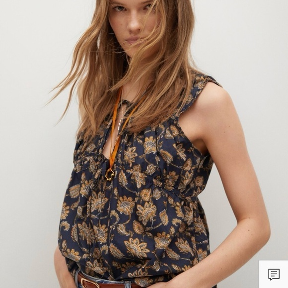 Mango Printed Cotton Blouse. Size Small. NWT - Picture 2 of 7